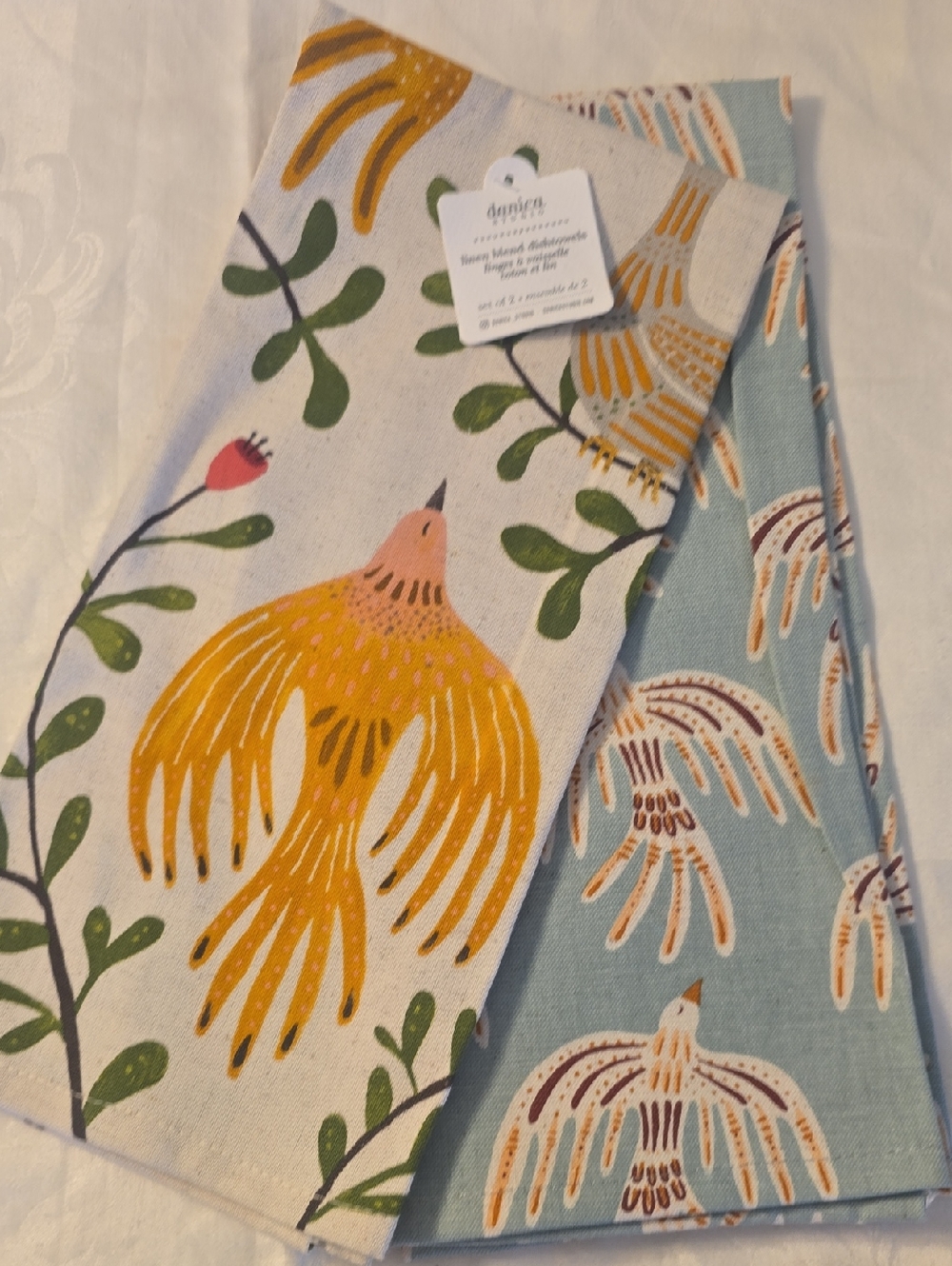 Danica Studio Linen-Blend Dish Towels Set Of 2 Made In INDIA NEW